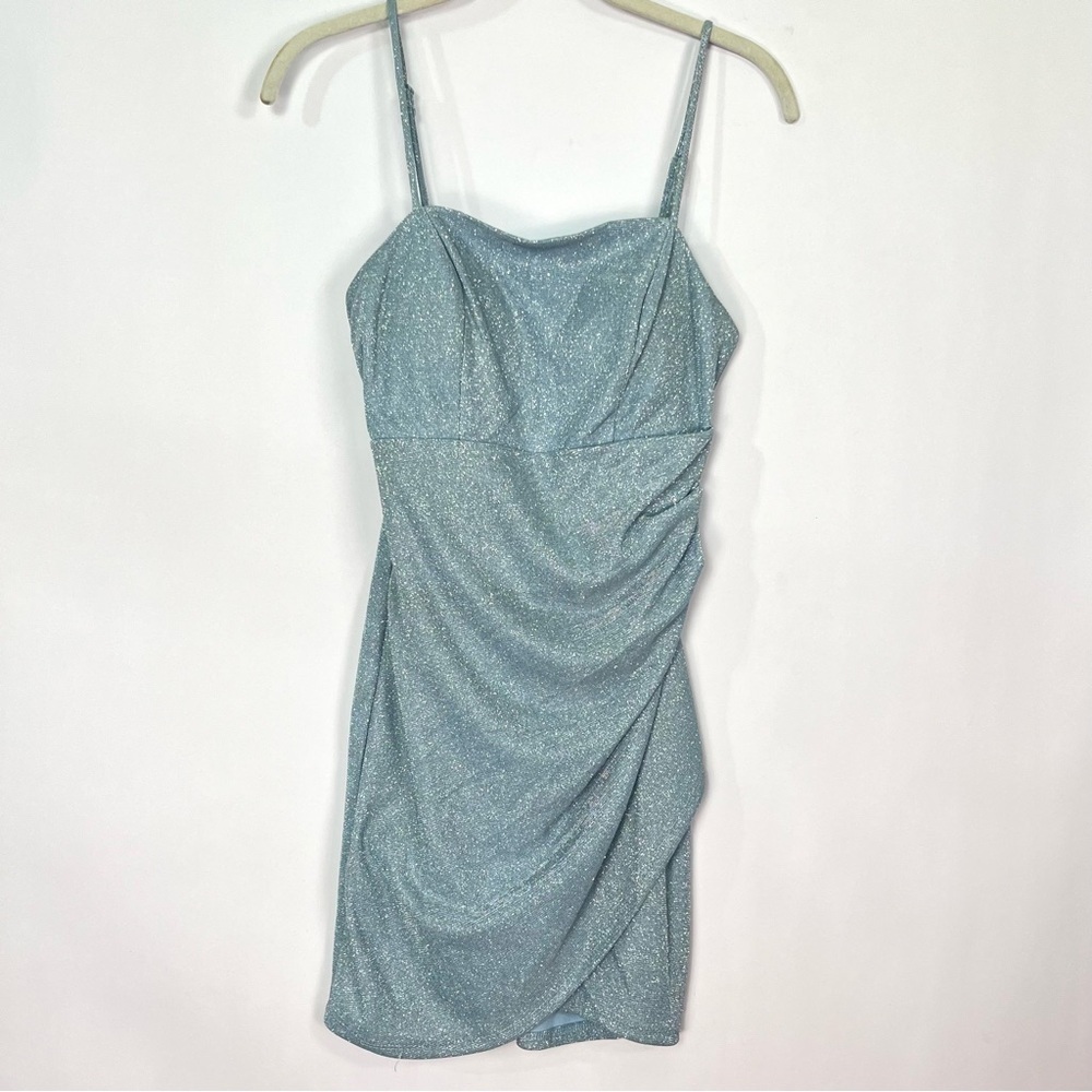 Midnight Doll Blue Metallic Shiny Side Ruched Mini Dress Sz 3 Juniors